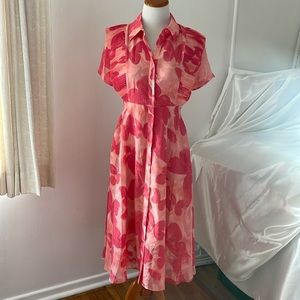 Pink Ruffle Midi Shirt Dress Sz M